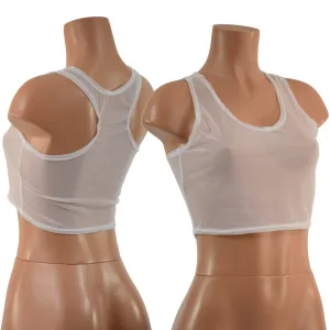 White Mesh Racerback Crop Top