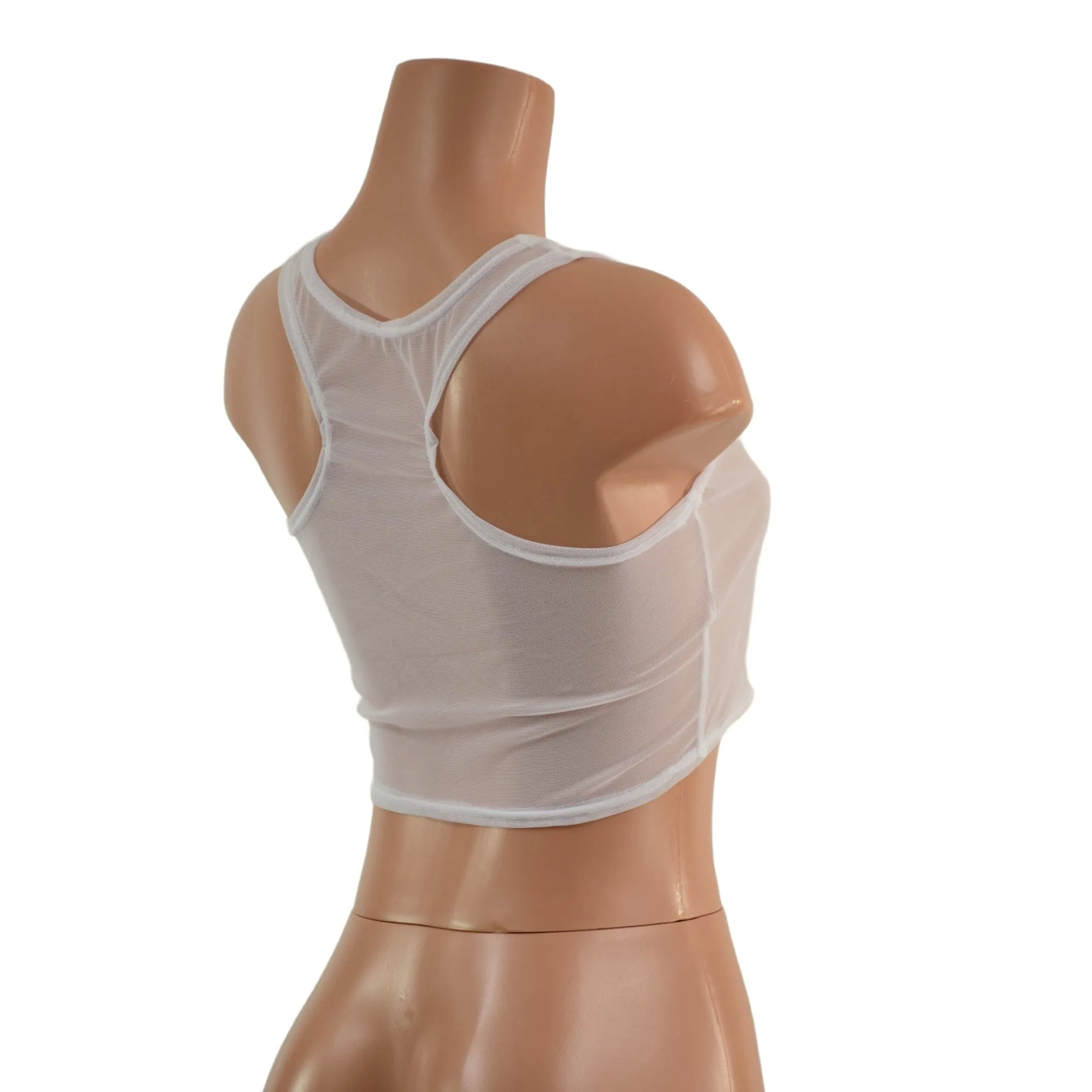 White Mesh Racerback Crop Top
