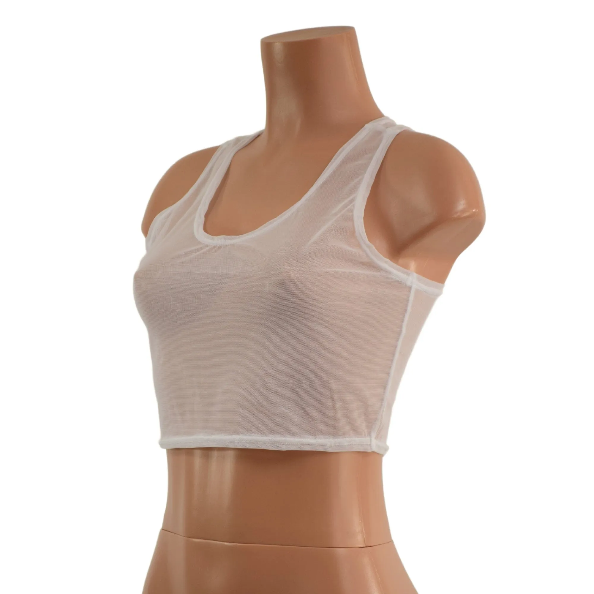 White Mesh Racerback Crop Top