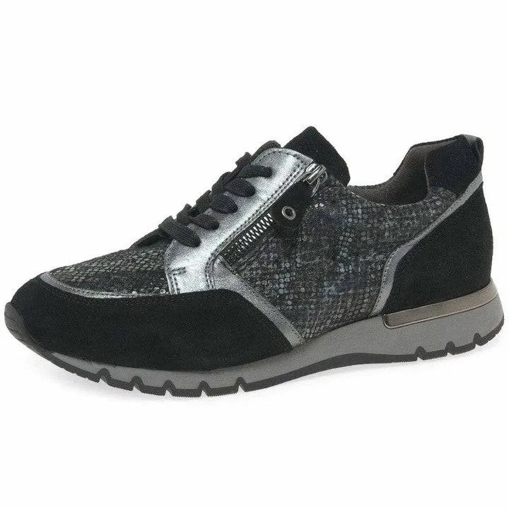 Wide Fit Suede & Snake Zip & Lace Up Trainer