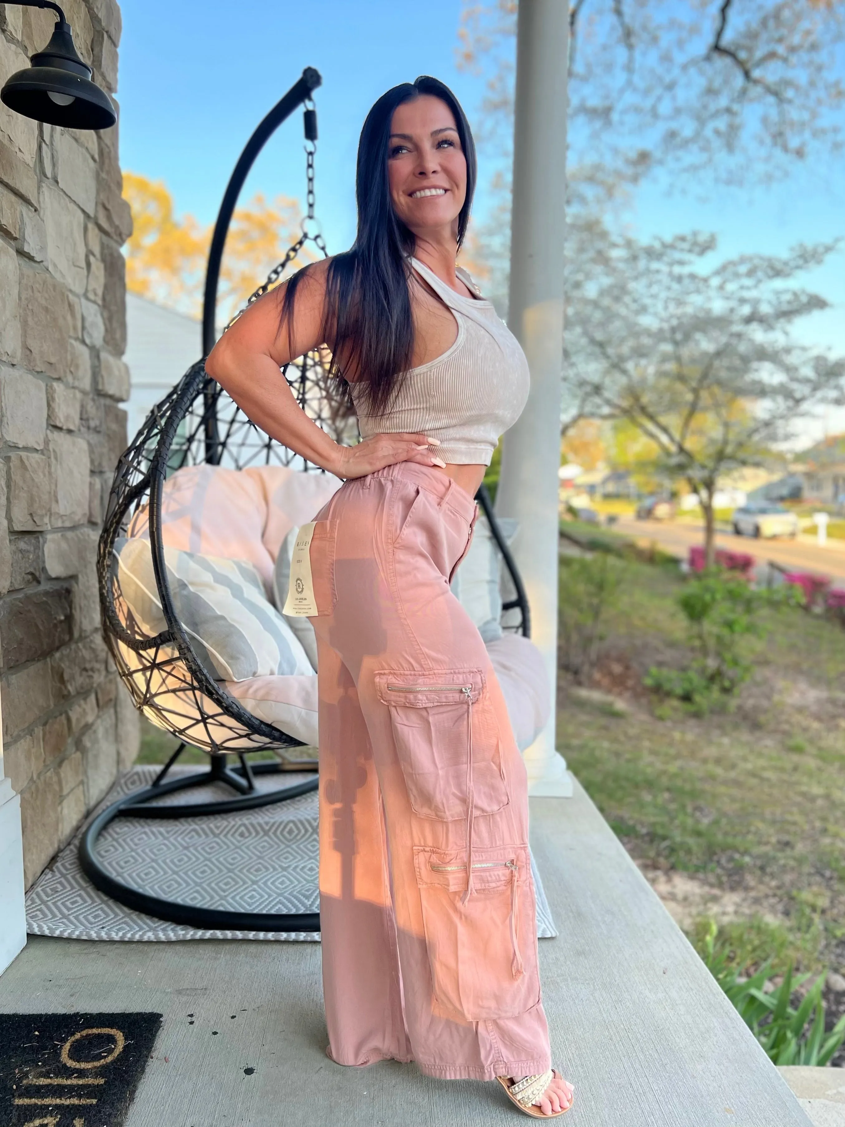 Wide Leg Cargo Pants- Mauve