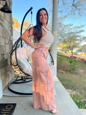 Wide Leg Cargo Pants- Mauve