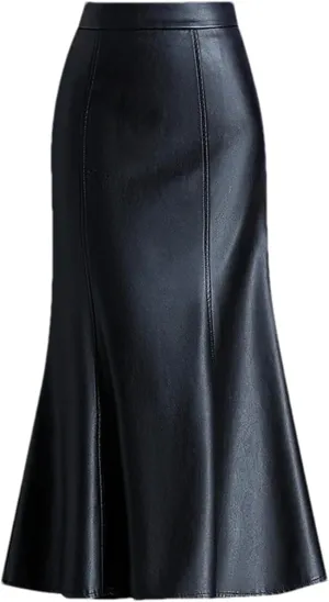 Women Black Long PU Leather Trumpet Skirt Winter Office Chic High Waist Midi Length Bodycon Skirts