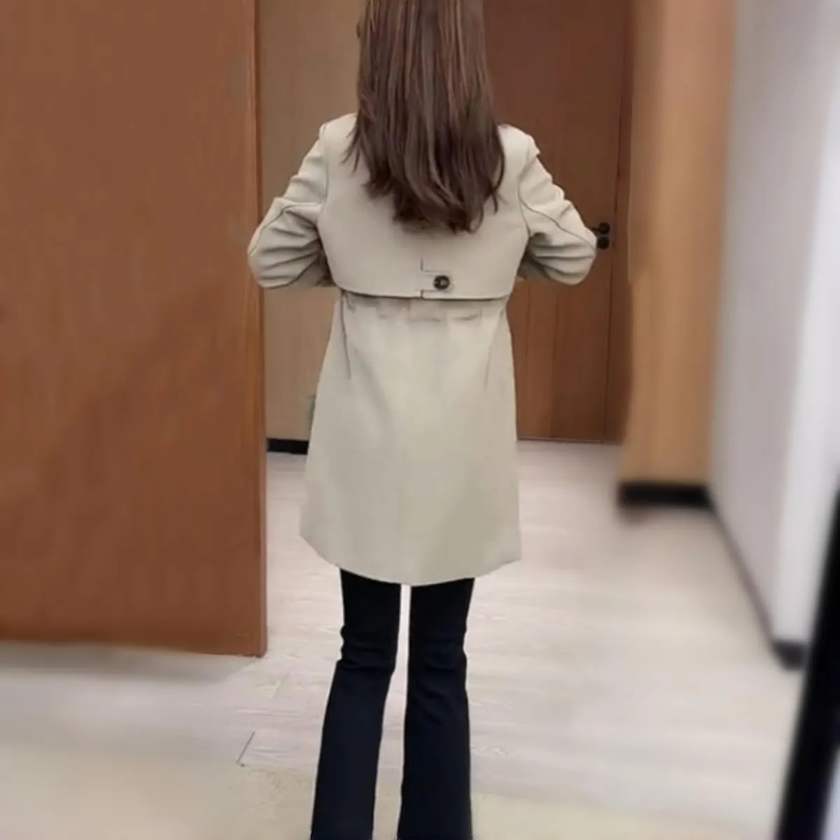 Women Comfortable Waisted Lapel Trench Coat,Double Breasted Lapel Collar Pea Coats,Classic Mid Length Slim Overcoat