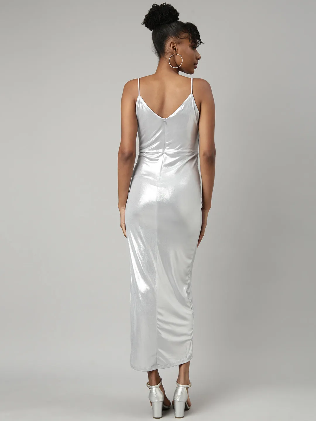 Women Grey Maxi Sheath Party Wear Dress