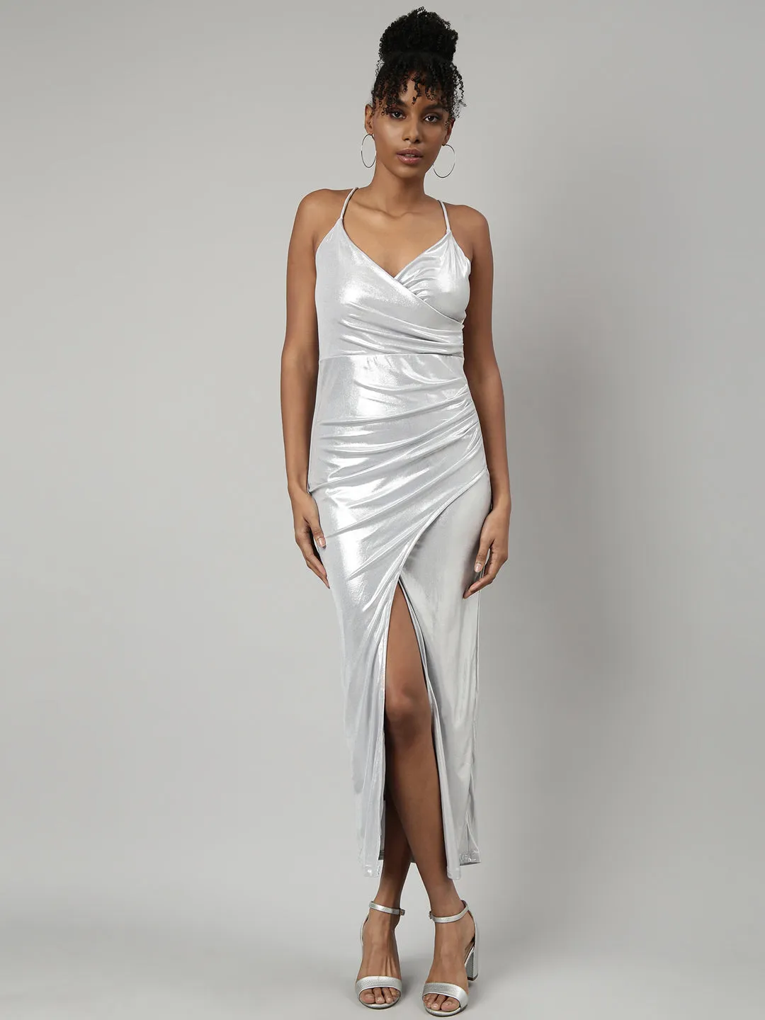 Women Grey Maxi Sheath Party Wear Dress