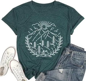 Women Hiking Camping Outdoor Tank Top Summer Mountain Nature Funny Graphic Print Round Neck Workout Athletic Sleeveless Tops