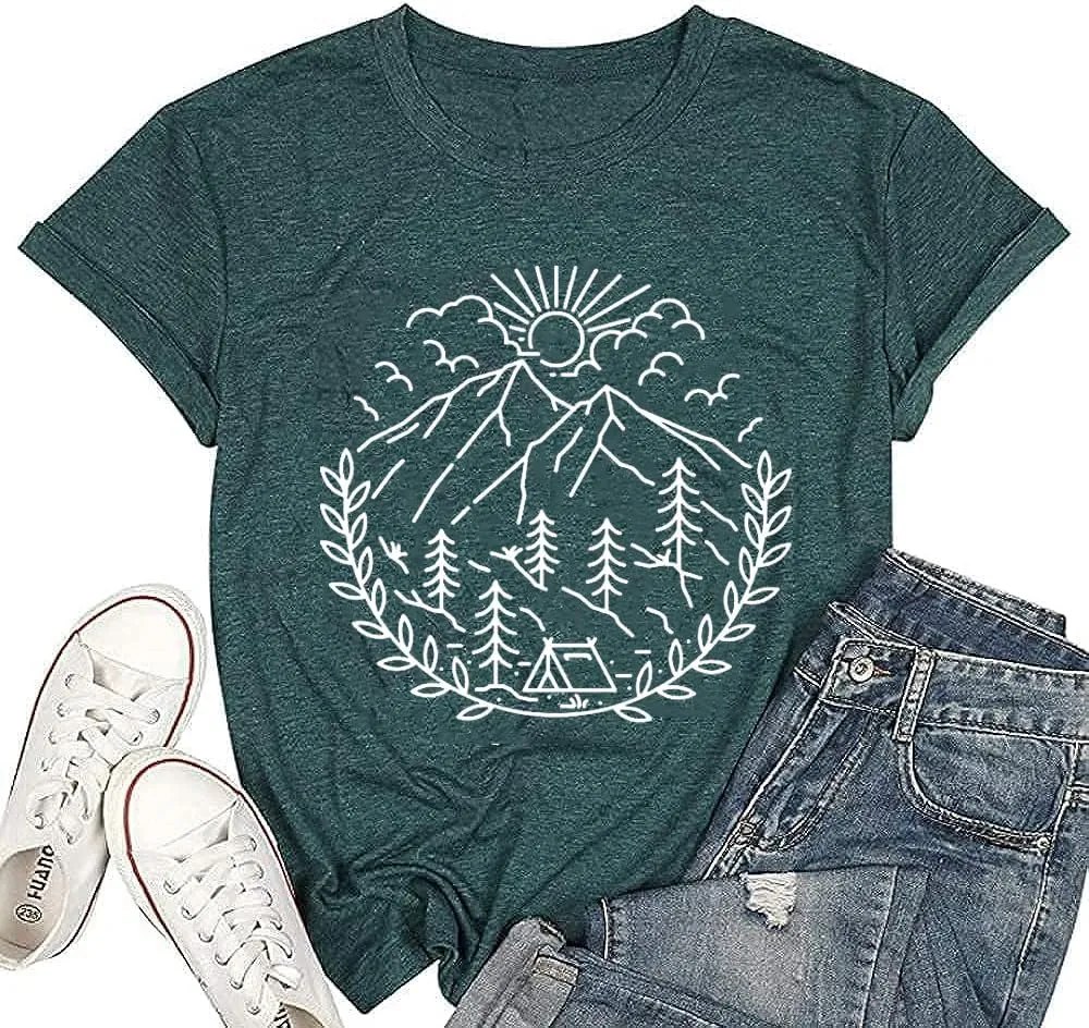 Women Hiking Camping Outdoor Tank Top Summer Mountain Nature Funny Graphic Print Round Neck Workout Athletic Sleeveless Tops