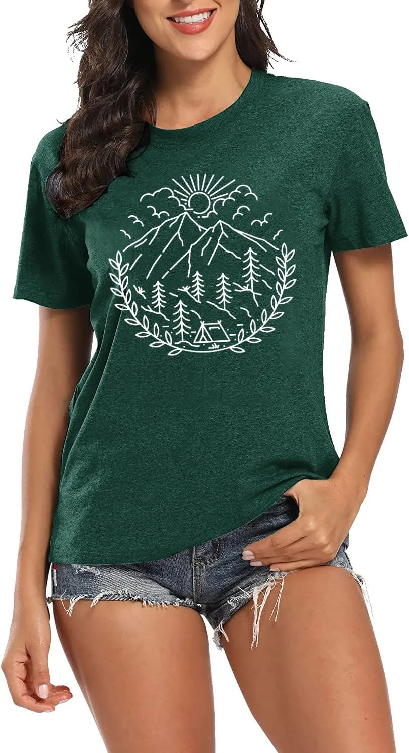 Women Hiking Camping Outdoor Tank Top Summer Mountain Nature Funny Graphic Print Round Neck Workout Athletic Sleeveless Tops