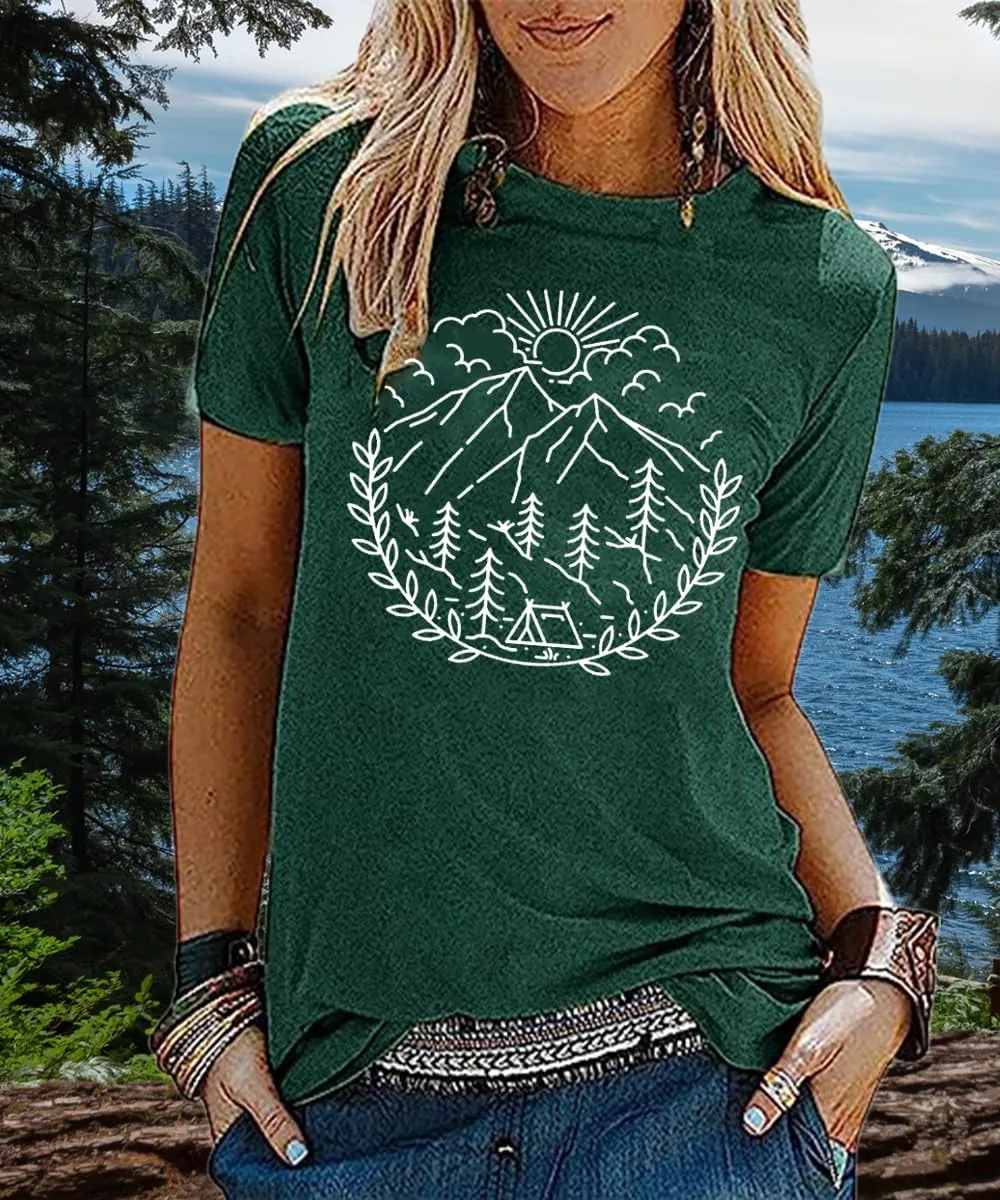 Women Hiking Camping Outdoor Tank Top Summer Mountain Nature Funny Graphic Print Round Neck Workout Athletic Sleeveless Tops