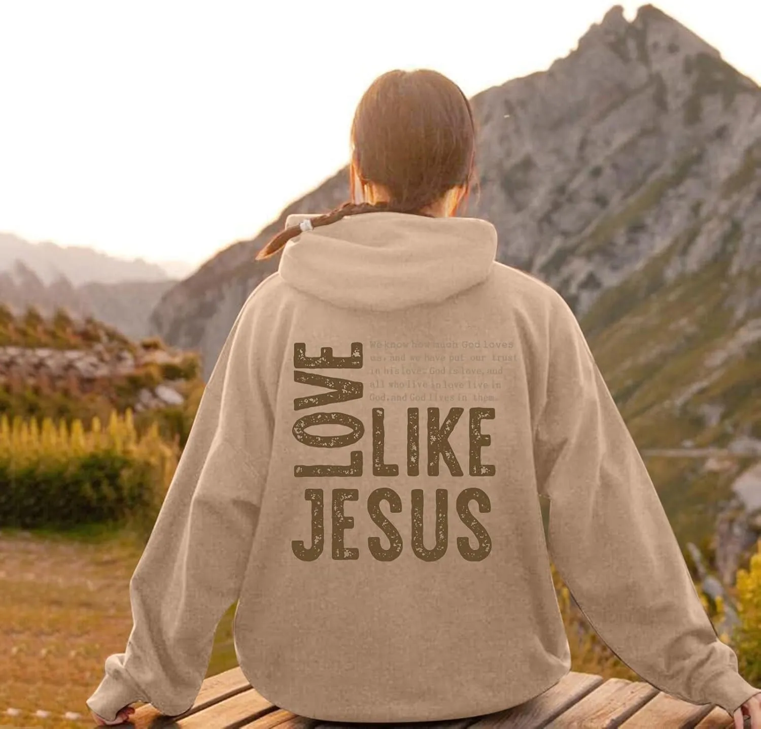 Women Love Like Jesus Religious God Jesus Sweatshirts Hooded Bible Verse Oversize Comfort Inspirational Letter Cross