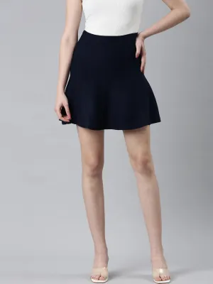 Women Navy Blue Flared Pencil Skirt