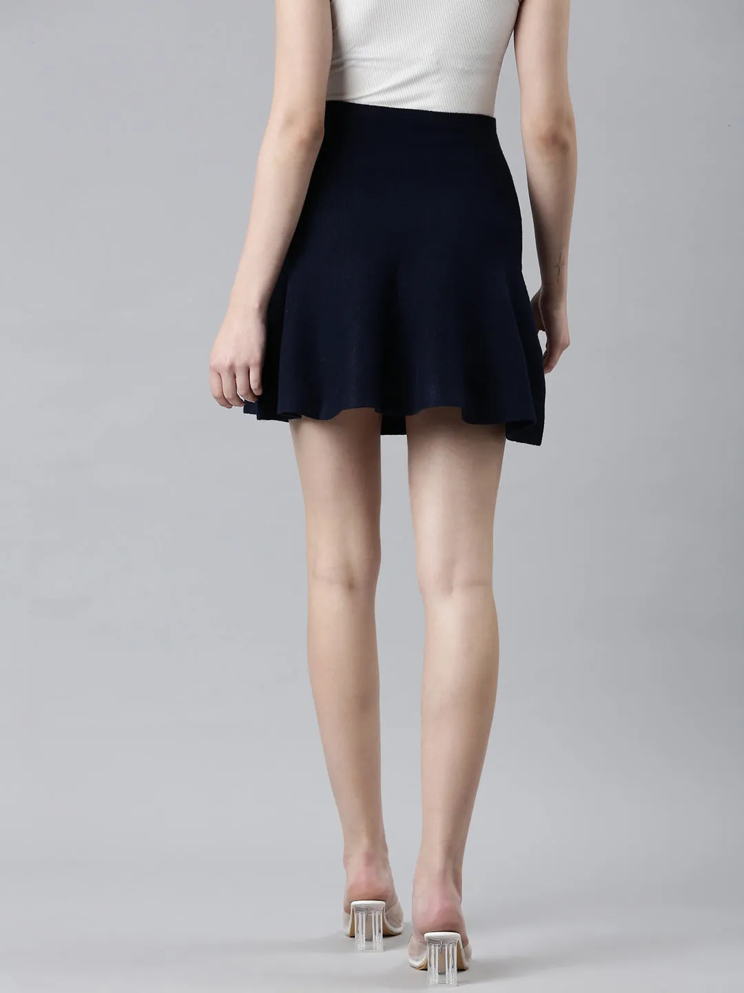 Women Navy Blue Flared Pencil Skirt