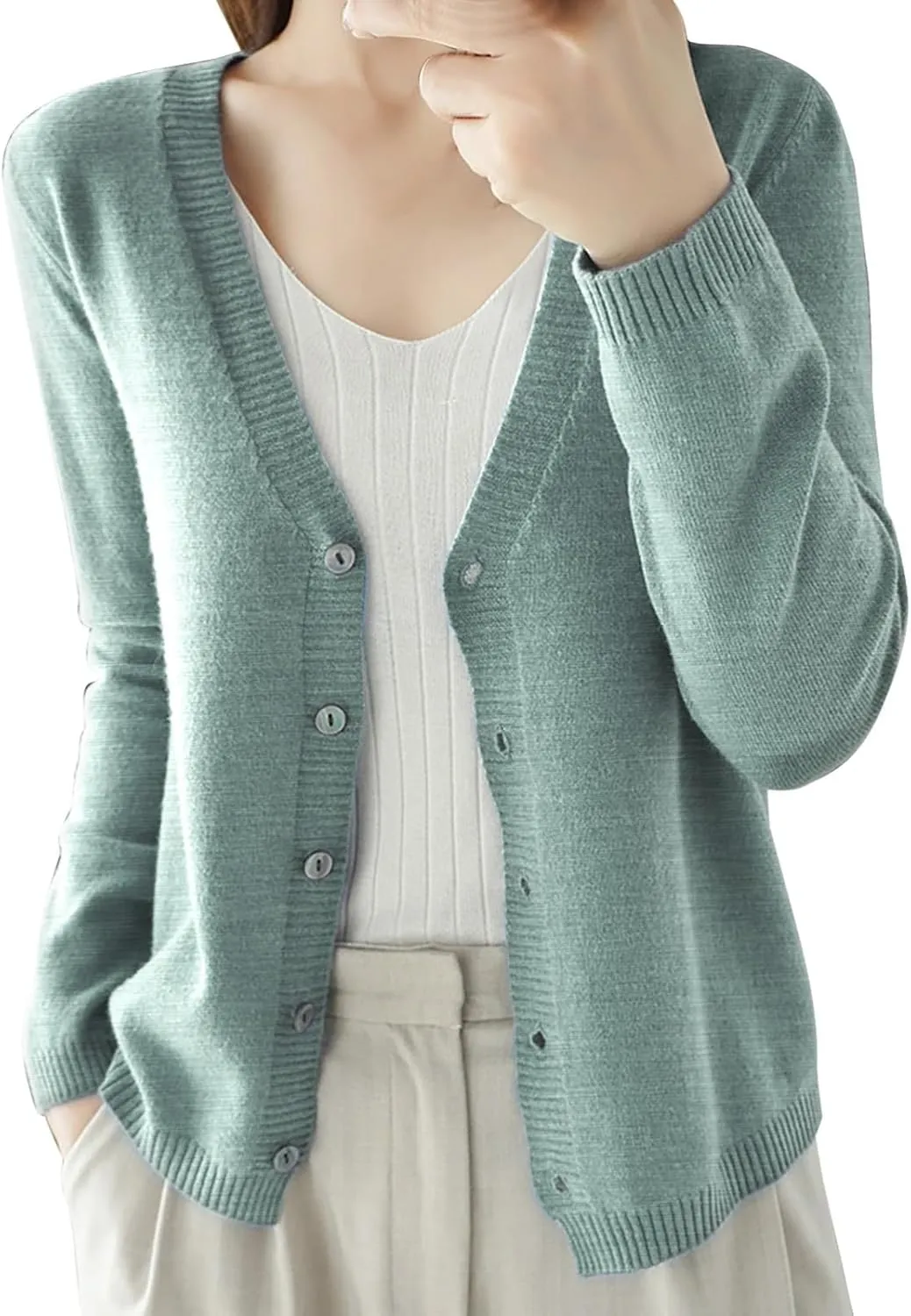 Womens 2024 Fall Fashion Cardigan Sweaters Lightweight V Neck Button Ribbed Knit Jumpers Comfy Open Front Casual Top