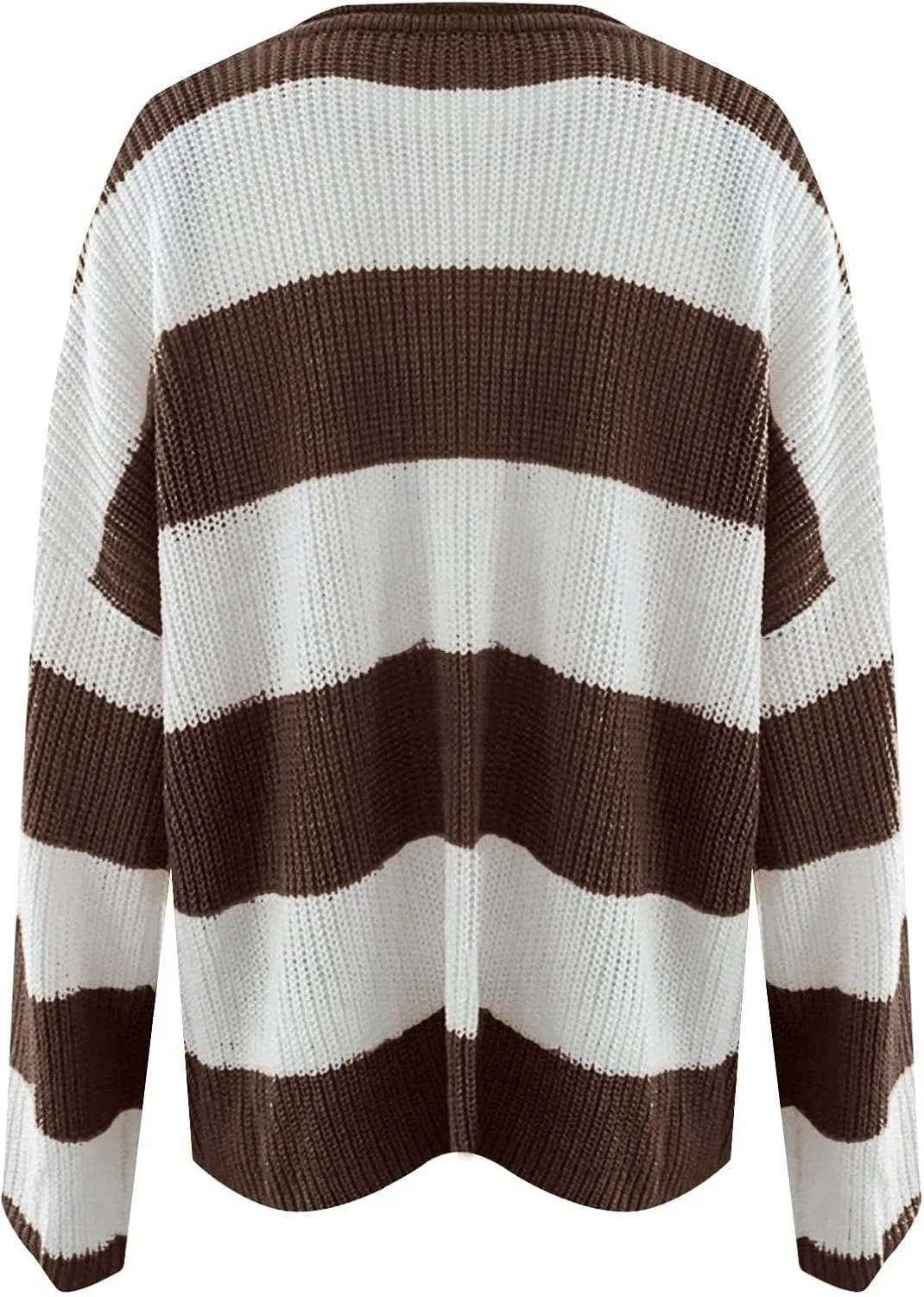 Women's 2024 Fall Long Sleeve Crew Neck Striped Color Block Comfy Loose Oversized Knitted Pullover Sweater