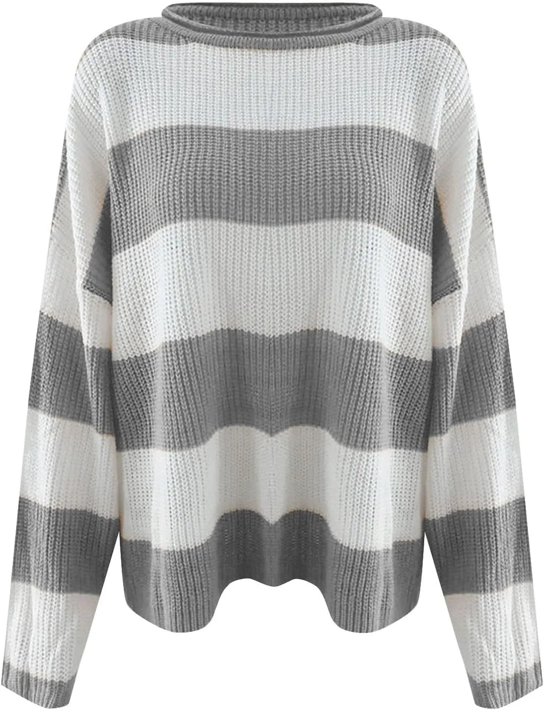 Women's 2024 Fall Long Sleeve Crew Neck Striped Color Block Comfy Loose Oversized Knitted Pullover Sweater
