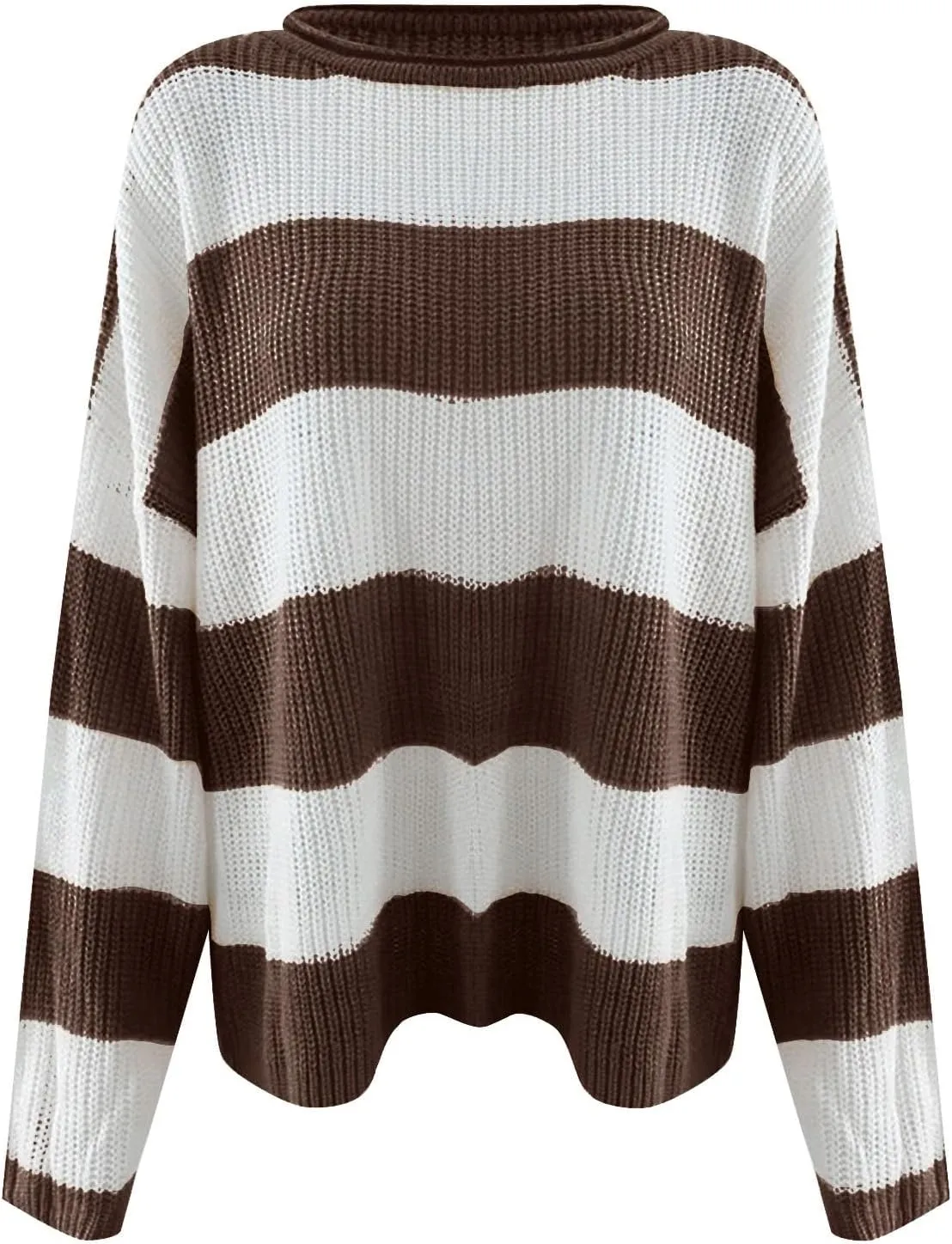 Women's 2024 Fall Long Sleeve Crew Neck Striped Color Block Comfy Loose Oversized Knitted Pullover Sweater