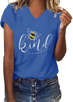 Womens Be Kind Graphic Tees V Neck Cute Printed Summer Casual T Shirts Tops