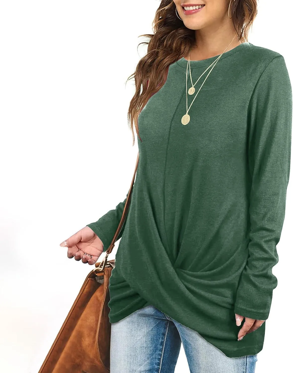 Womens Casual Crewneck Sweatshirts Long Sleeve Solid Color Hoodies Loose Fit Soft Pullover Tops Cross Spliced Top
