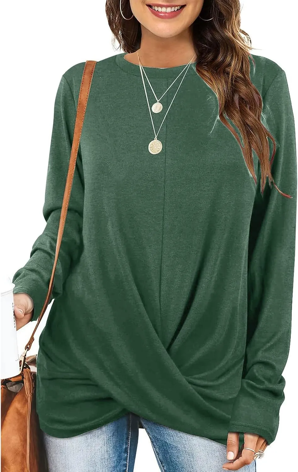 Womens Casual Crewneck Sweatshirts Long Sleeve Solid Color Hoodies Loose Fit Soft Pullover Tops Cross Spliced Top