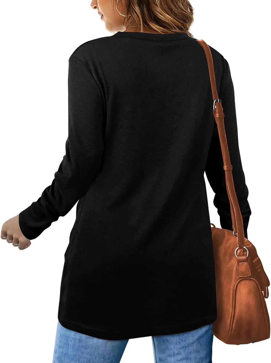 Womens Casual Crewneck Sweatshirts Long Sleeve Solid Color Hoodies Loose Fit Soft Pullover Tops Cross Spliced Top