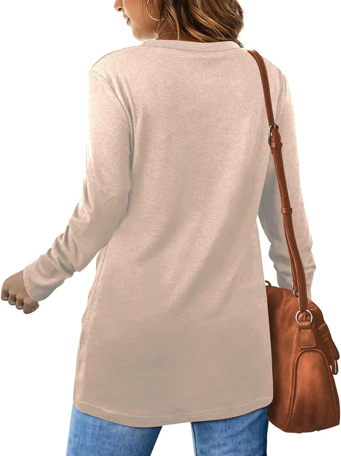 Womens Casual Crewneck Sweatshirts Long Sleeve Solid Color Hoodies Loose Fit Soft Pullover Tops Cross Spliced Top