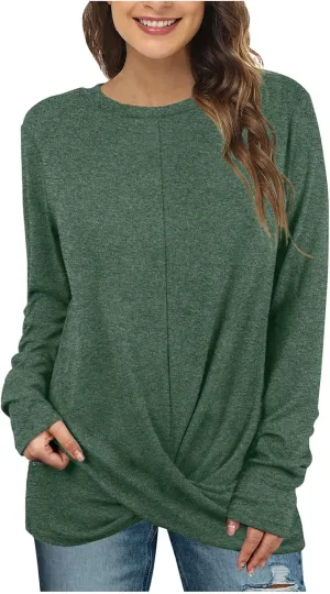 Womens Casual Crewneck Sweatshirts Long Sleeve Solid Color Hoodies Loose Fit Soft Pullover Tops Cross Spliced Top