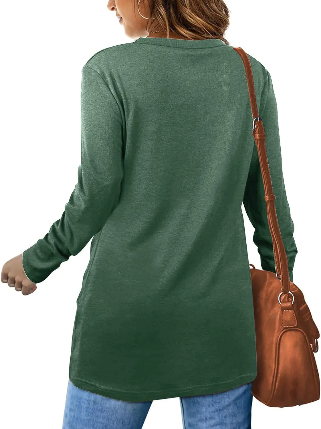 Womens Casual Crewneck Sweatshirts Long Sleeve Solid Color Hoodies Loose Fit Soft Pullover Tops Cross Spliced Top