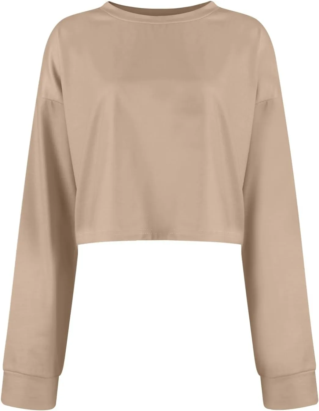 Womens Cropped Sweatshirt Long Sleeve Crewneck Oversized Sweater Tops Casual Comfy Loose Tunic Pullover Preppy Clothes