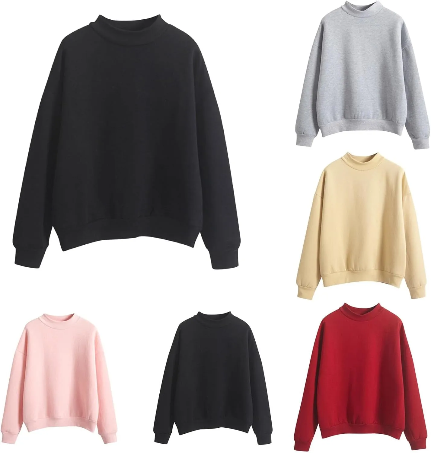Womens Fashion Cotton Pullover Casual Solid Color Oversized Long Sleeve Round Neck Sweatshirt Tops Soft Basic Hoodie