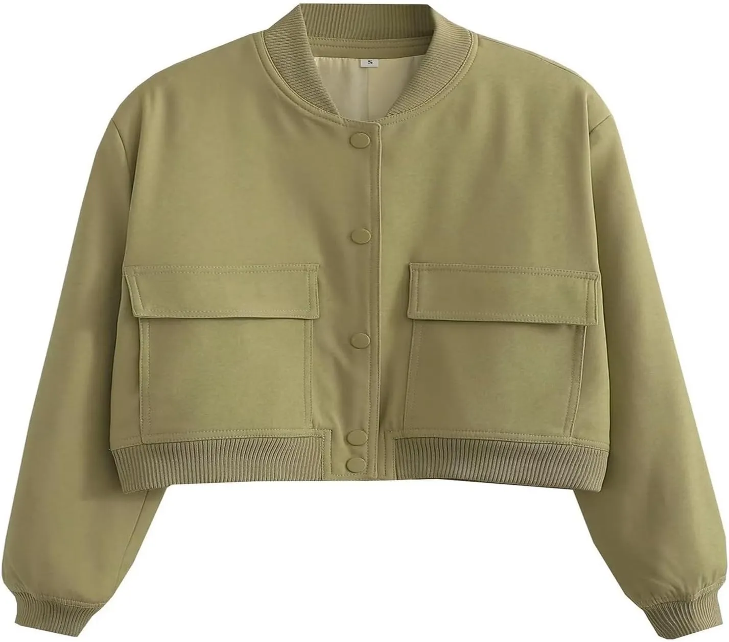 Women's Fashion Short Jackets Fall Button Down Strand Collar Varsity Cropped Shackets Long Sleeve Bomber with Pockets
