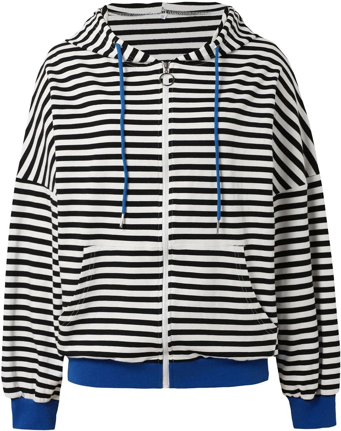 Womens Full-Zip Hoodie Sweatshirts Long Sleeve Striped Shirts Pullover Color Block Drawstring Fall Winter Tops Outfit