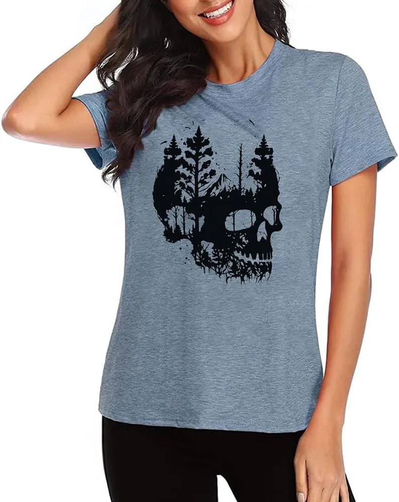 Womens Halloween Shirts Vintage Graphic Tees Funny Ghost Printed Cute Tops Casual Loose Fit Shirts Skull Teen Girl Clothes