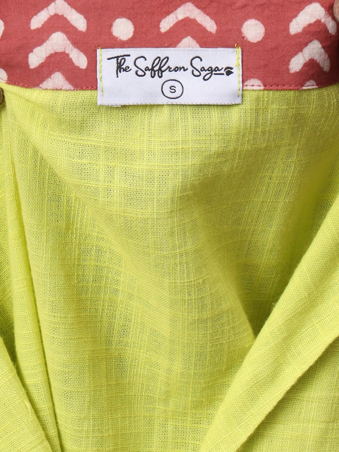 Womens Lime Green Collared A-Line Cotton Dress | The Saffron Saga