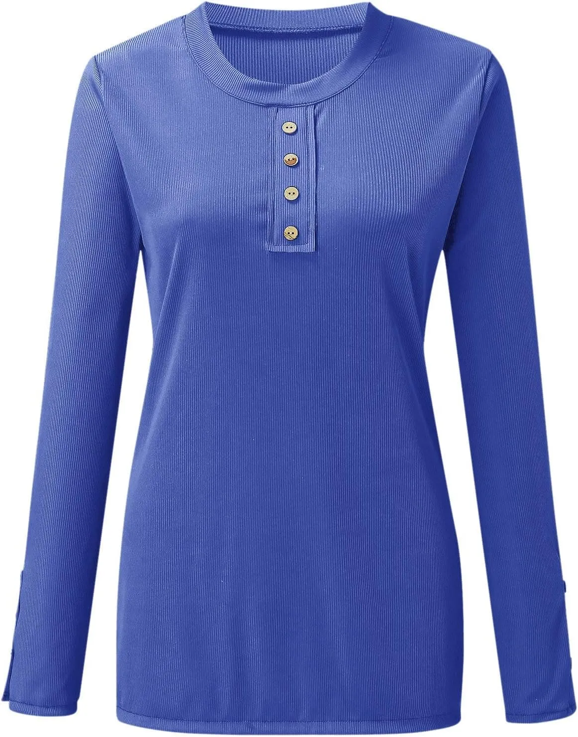 Womens Long Sleeve Henley Shirts 2024 Fall Fashion U Neck Basic Button Up Shirts Casual Comfy Slim Fit Pullover Tops