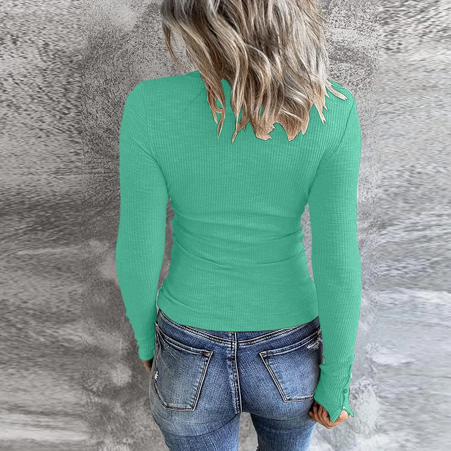 Womens Long Sleeve Henley Shirts 2024 Fall Fashion U Neck Basic Button Up Shirts Casual Comfy Slim Fit Pullover Tops