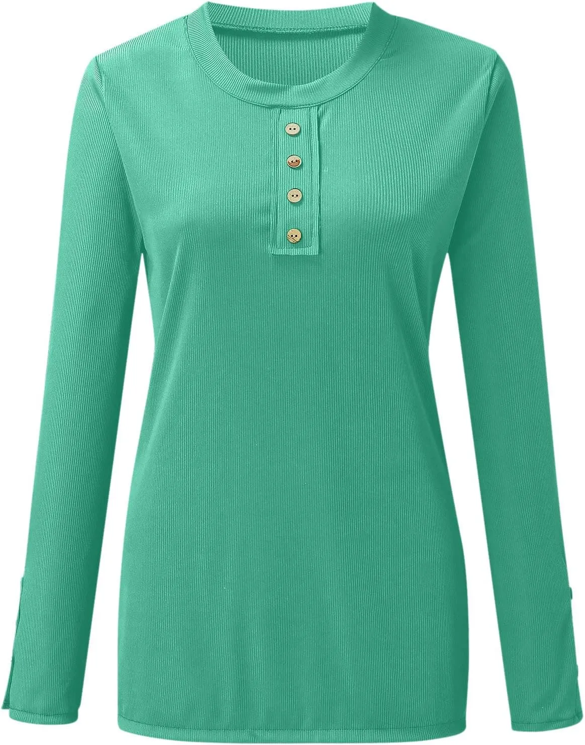 Womens Long Sleeve Henley Shirts 2024 Fall Fashion U Neck Basic Button Up Shirts Casual Comfy Slim Fit Pullover Tops