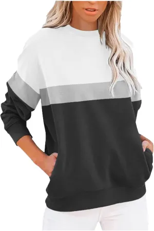 Women's Oversized Color Pullover Sweatshirts,2024 Winter Crew Neck Long Sleeve Tunic,Cute Trendy Comfy Clothes
