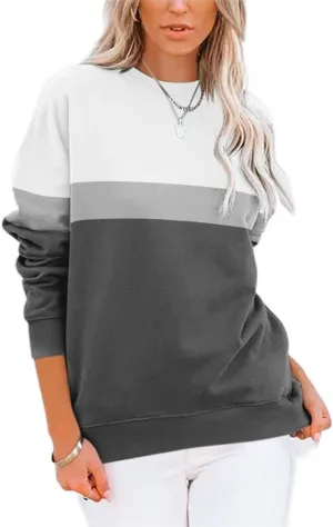 Women's Oversized Color Pullover Sweatshirts,2024 Winter Crew Neck Long Sleeve Tunic,Cute Trendy Comfy Clothes