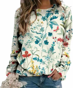 Women's Oversized Graphic Sweatshirts Flower 3D Print Shirts Casual Long Sleeve Crewneck Pullovers Tops Plus Size