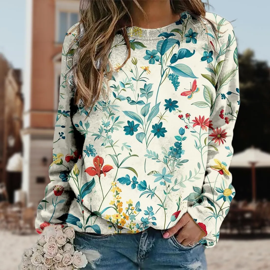 Women's Oversized Graphic Sweatshirts Flower 3D Print Shirts Casual Long Sleeve Crewneck Pullovers Tops Plus Size
