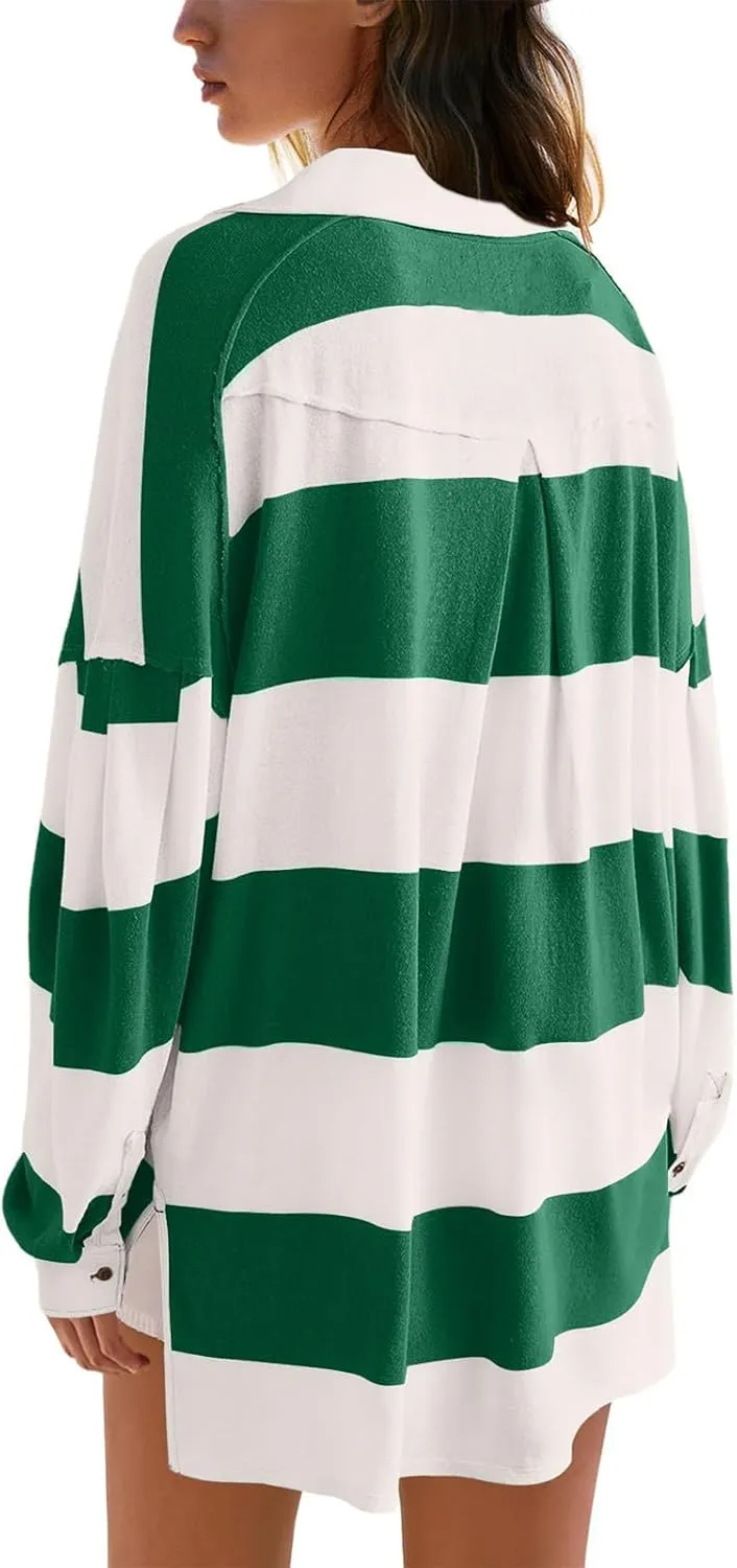 Women's Oversized Sweatshirt Button Striped Graphic Print Pullover Tops Casual Comfy Fashion Sweatshirts