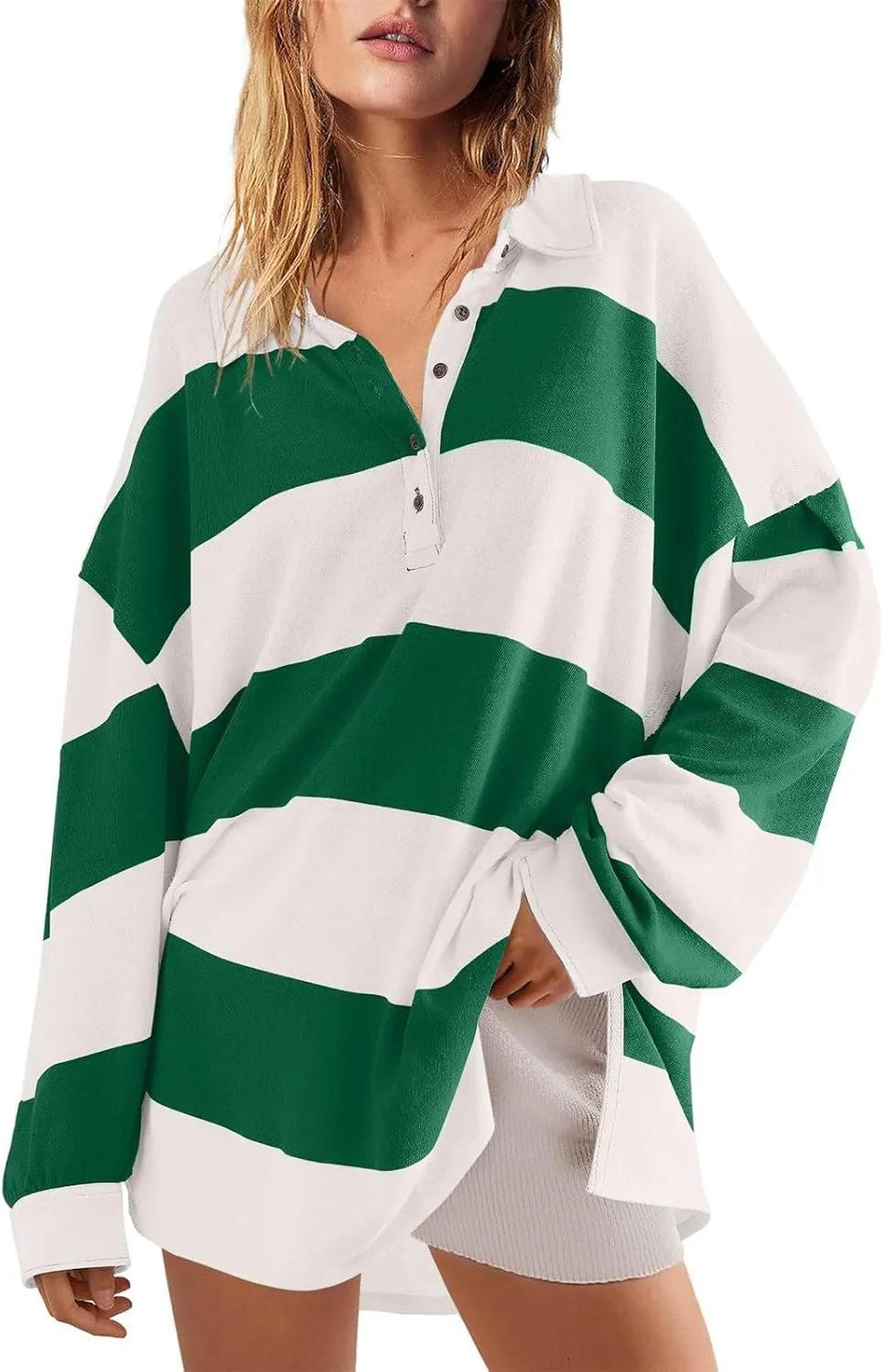 Women's Oversized Sweatshirt Button Striped Graphic Print Pullover Tops Casual Comfy Fashion Sweatshirts