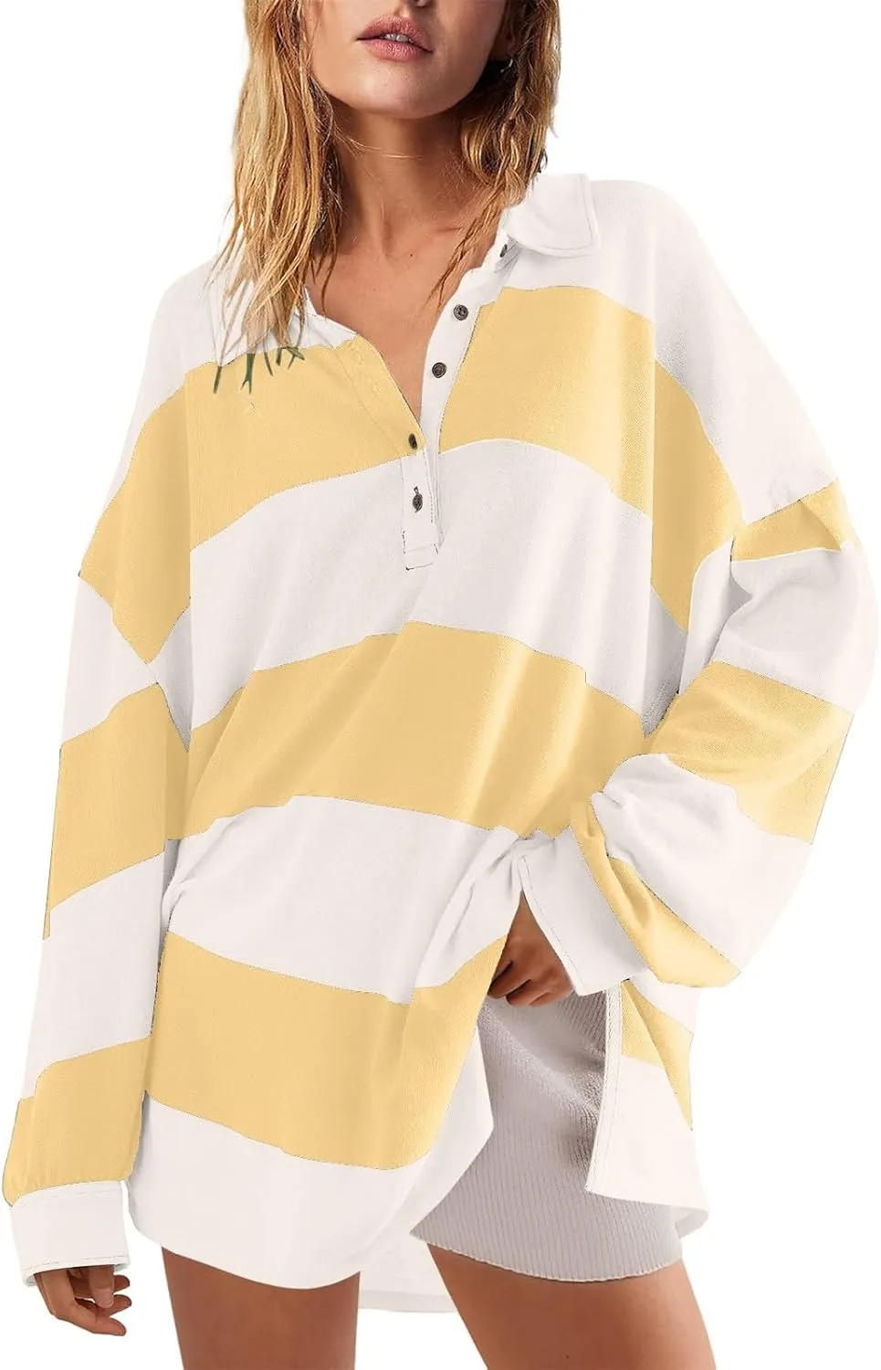 Women's Oversized Sweatshirt Button Striped Graphic Print Pullover Tops Casual Comfy Fashion Sweatshirts