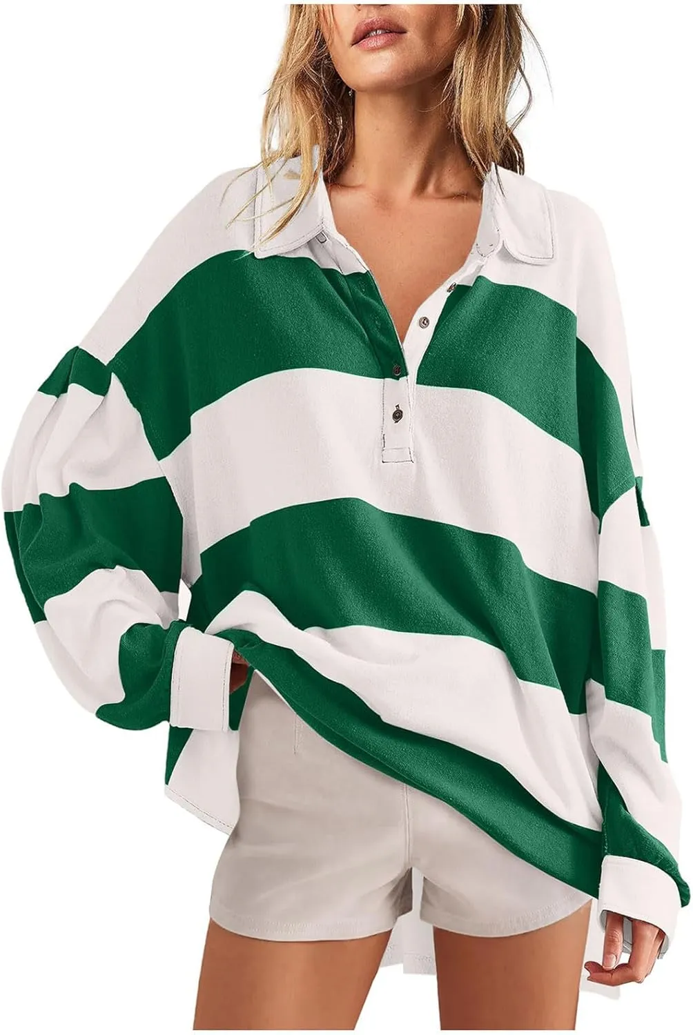 Women's Oversized Sweatshirt Button Striped Graphic Print Pullover Tops Casual Comfy Fashion Sweatshirts