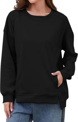 Womens Oversized Sweatshirts Long Sleeve Loose Fit Solid Color Pullover Tops Casual Comfy Fall Fashion Clothes 2024