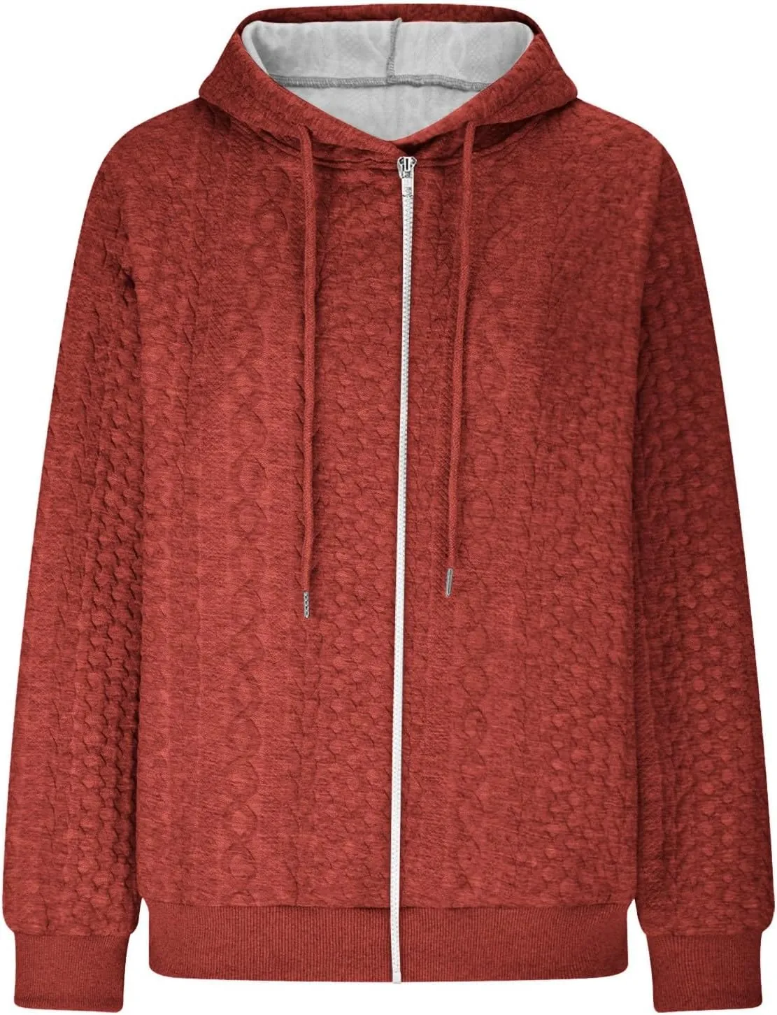 Women's Oversized Zip Up Hoodies Casual Loose Comfy Cardigan Cable Knit Fall Jackets Solid Color Hooded Sweatshirts