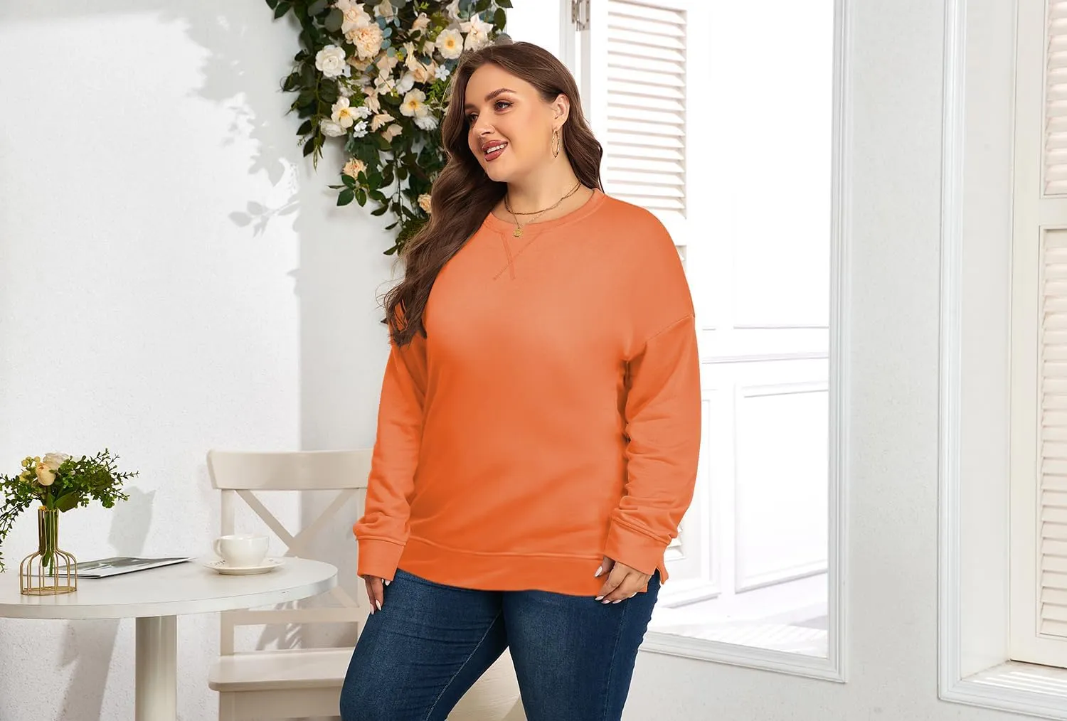 Women's Plus Size Casual Crew Neck Sweatshirt Loose Soft Long Sleeve Pullover Tops XL-5XL