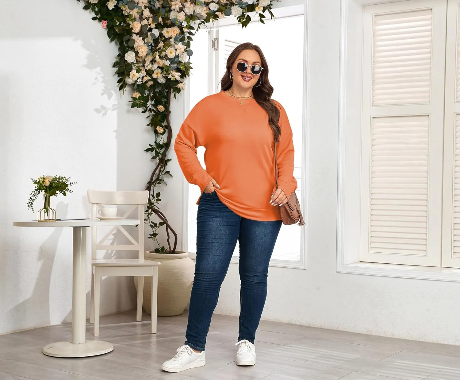 Women's Plus Size Casual Crew Neck Sweatshirt Loose Soft Long Sleeve Pullover Tops XL-5XL