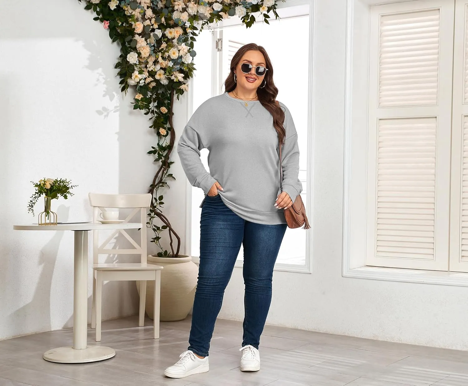 Women's Plus Size Casual Crew Neck Sweatshirt Loose Soft Long Sleeve Pullover Tops XL-5XL
